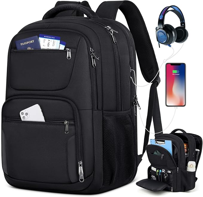 Travel Laptop Backpack, 17 Inch Extra Large Laptop Backpack with USB Charging Hole 45L Anti Theft Travel Backpack Water Resistant College Business Computer Bag Fit 17.3 Inch Laptop for Men Women Black by SDYSM