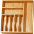 Large Kitchen Drawer Organizer, 19"x19" Silverware Utensils Organizer, 2.5" High for Large Deep Drawers, Bamboo Flatware Holder with Thick Frames, Sturdy Kitchen Organization Tray by Umilife