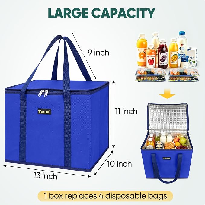 BALEINE 1PK Insulated Reusable Grocery Bag, Heavy Duty Shopping Tote | Foam & Foil Insulation, 9" Long Handles, Reinforced Bottom Keeps Upright, Fold Flat Storage, Water-Resistant Shopping Bag - Image 5