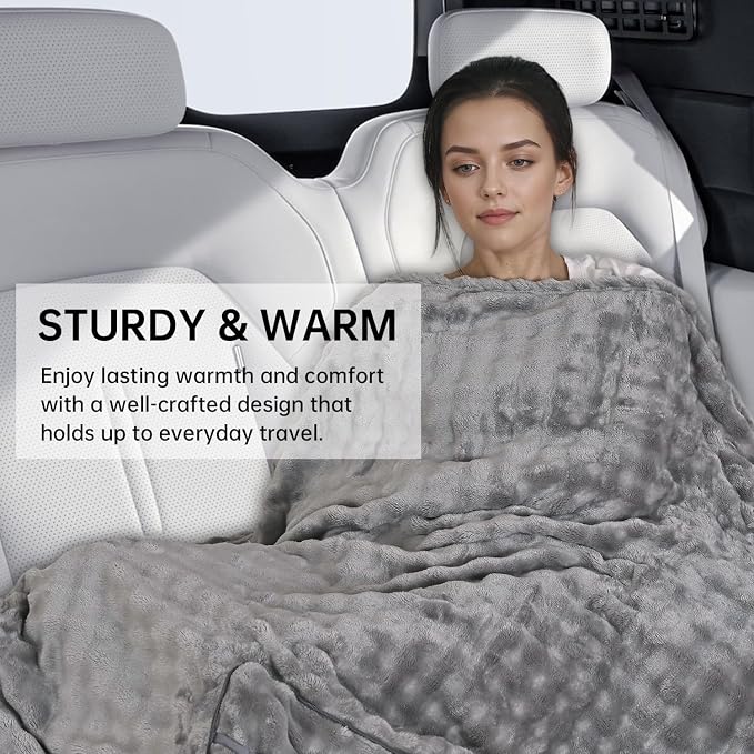 Travel Blanket and Pillow-2-in-1, Ultra-Soft&Compact, One-Piece Airplane Blanket with Hand Luggage Belt and Backpack Clip,Travelers Accessories Gifts, 61x43 Inches (Gray) - Image 3