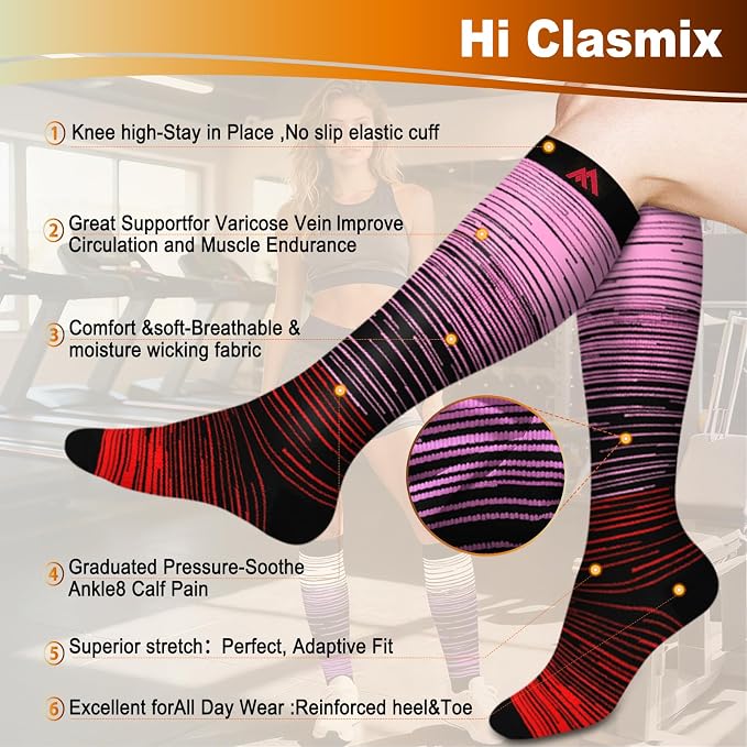 5/6 Pairs Graduated Compression Socks for Women&Men 20-30mmhg Knee High Socks Travel Hiking Running Stocking - Image 3