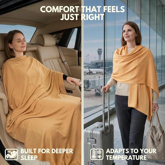 16-in-1 Compact Travel Blanket with Bag – Reversible, Ultra Soft Bamboo Airplane Blanket with Hidden Pocket – Packable for Flights & Travel Essentials (Semi-Weighted, Double Layer) - Image 5