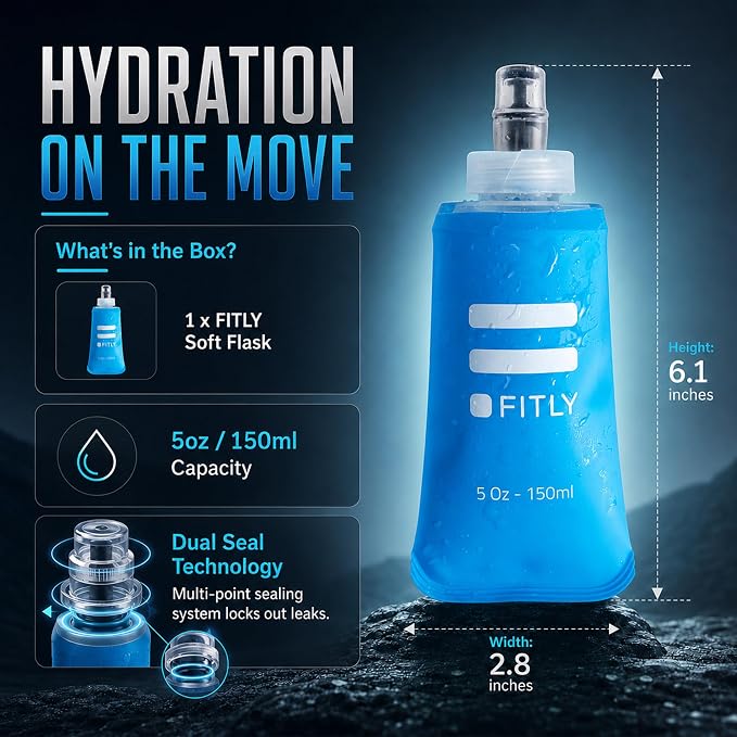 FITLY Soft Flask - Shrink As You Drink Soft Water Bottle for Hydration Pack - Folding Water Bottle Ideal for Running, Hiking, Cycling, Climbing & Rigorous Activity - Image 2