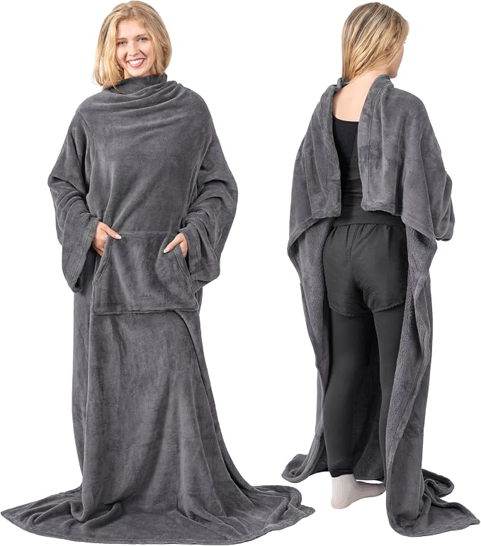 PAVILIA Blanket with Sleeves for Adult Women Men, Soft Warm Wearable Blanket Fleece Wrap Throw, Robe Blanket Gift - Image 2
