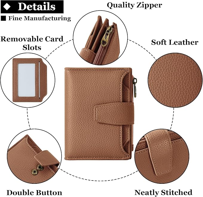 Small Wallet Women RFID Blocking Soft Leather Bifold Compact Card Holder Wallet for Women with Zipper Coin Pocket 4 ID Window - Image 5