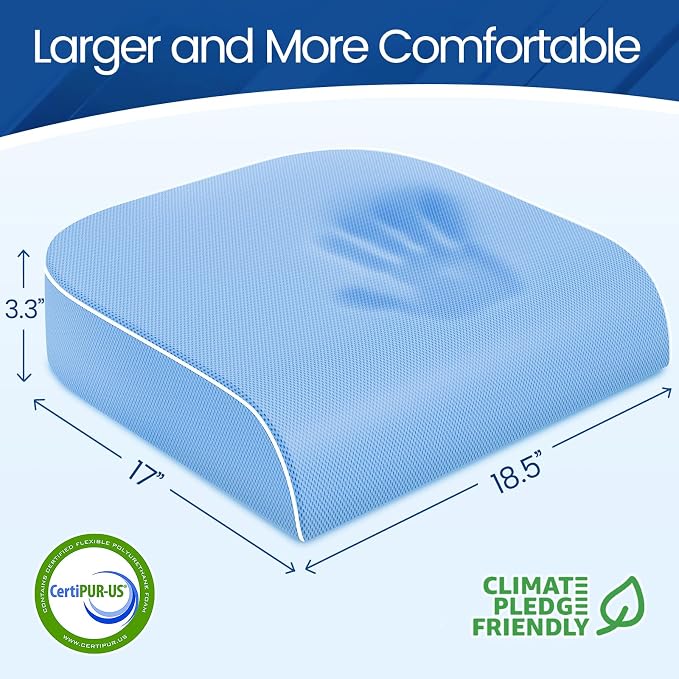 SweetSlubr Seat Cushion, Chair Pad, Memory Foam Tailbone Pain Relief | Office Chair Cushion for Tailbone Pain Relief, Non-Slip Cover, Soft Support for Office Chair, Car Seat,X-Large/Light Blue - Image 2