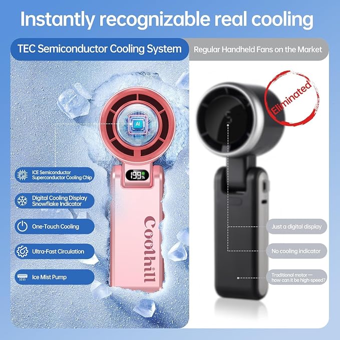 Handheld Portable Fan with Ice Cooler: 199-Speed 5500mAh | 20000 RPM Air Turbo Tech Portable Design Powerful Mini Personal Fan for Travel, Outdoor,Beach,Makeup, Summer - Image 9