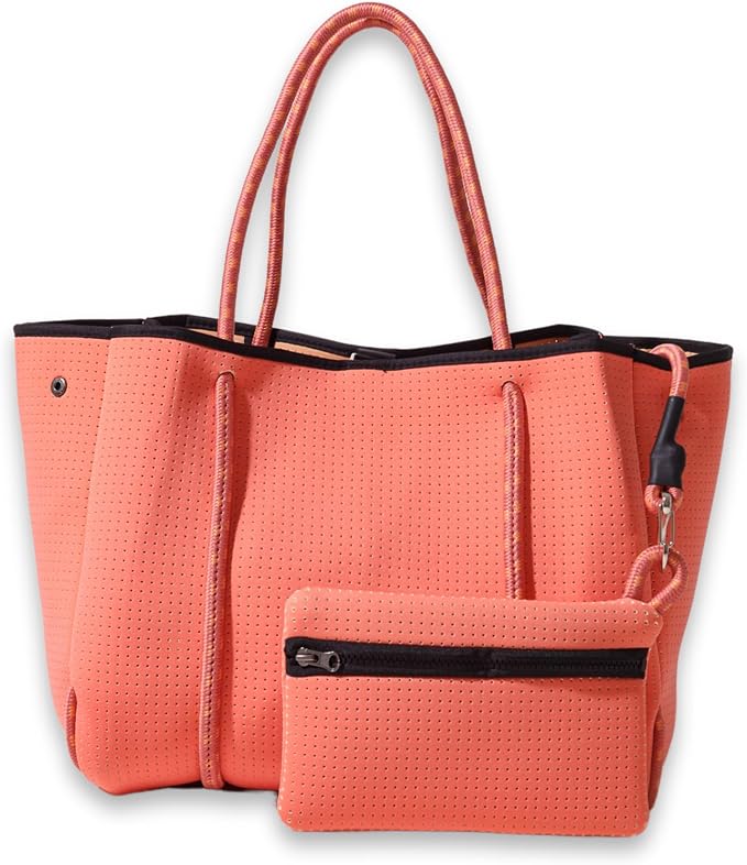 POPUPS Large Neoprene Tote Bag for Women - Everyday Designer Handbag for Travel Work and Beach with Pockets and Zipper Pouch by POPUPSBrand