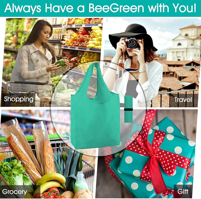 BeeGreen Reusable-Grocery-Bags-Foldable-Machine-Washable-Reusable-Shopping-Bags-Bulk Colorful 10 Pack 50LBS Extra Large Folding Reusable Bags Totes w Zipper Storage Pouch Lightweight Polyester Fabric - Image 8