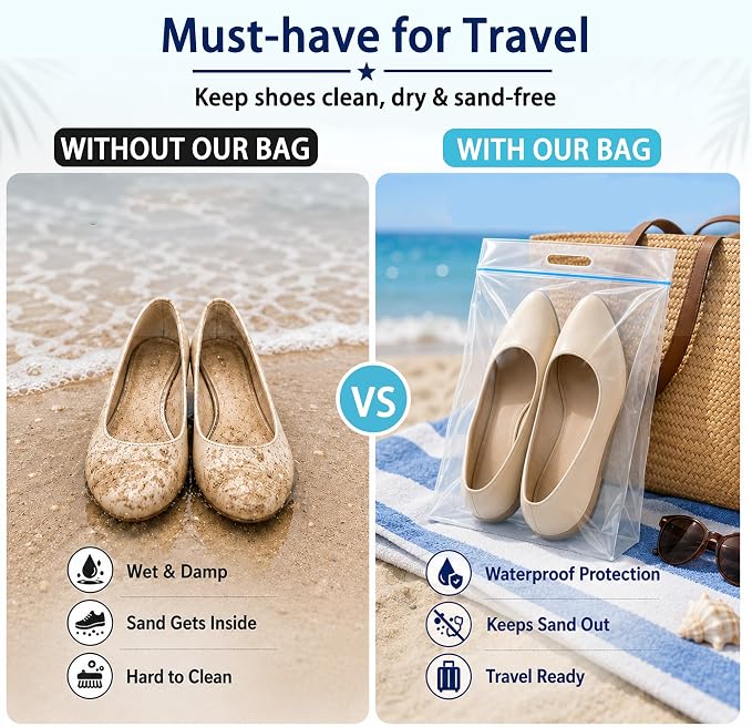 Waterproof Shoe Bags for Travel Packing Storage | Smellproof, Travel Essentials, Multi Purpose, Extra Thick Plastic - Image 6