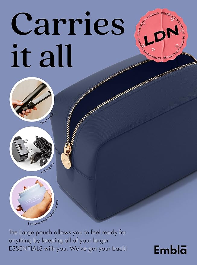 Embla Large Makeup Bag and Waterproof Nylon Travel Toiletry Bag, Large Capacity Cosmetic Zipper Pouch, Navy Blue - Image 5