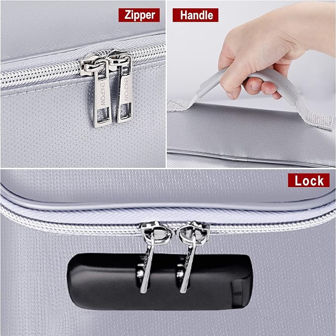 ENGPOW Small Fireproof Storage Organizer Case with Lock, 9”x 5.3”x 3.7” | Money Safe Wallet Carrying Bag with Multi-Pocket,Portable Home Travel for Cash,Card,Passport,Coin,Check,Bill,Soft Box,Silver - Image 8