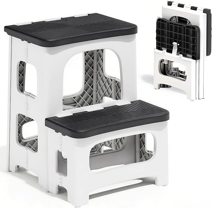 2 Step Stool Foldable, Non-Slip Steps, Folding Step Stool for Adults & Kids, Plastic Stool Pool Ladder, Collapsible Stools 2 Step Ladder for Kitchen Toilet Bedroom Office RV, Holds 330 lbs by Unknown
