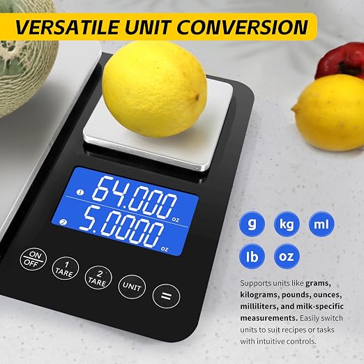 MaxWorks Precision Dual Platform Kitchen Scale Measure Bulk and Fine Ingredients Simultaneously 22 lb Max Capacity Stainless Steel and Glass Digital Scale with USB Charging and 2 Way Power (51069) - Image 4