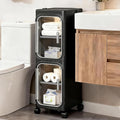 2-Tier Narrow Slim Bathroom Storage Cabinet with Wheels, Black | Tool Free Assembly, Adjustable Shelves, Fits for Narrow Spaces, Reinforced Stability, Magnetic Clear Door by Lifelongpal