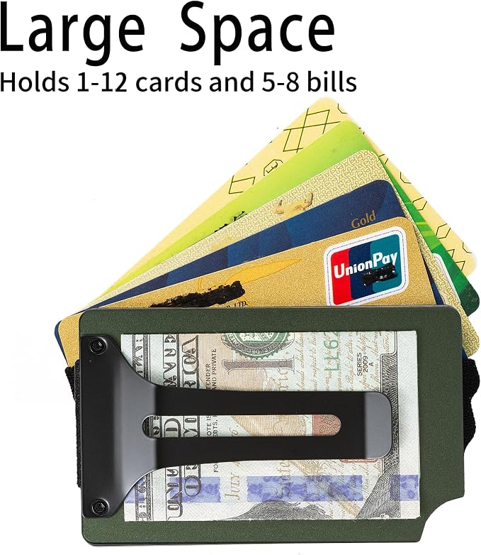 Minimalist Wallet for Men, Slim Metal RFID Blocking Wallet Credit Card Holder Money Clip & Cash Strap, Scratch-Resistant Holds 15 Cards,Ideal Gift for Men | -Matt Green - Image 2