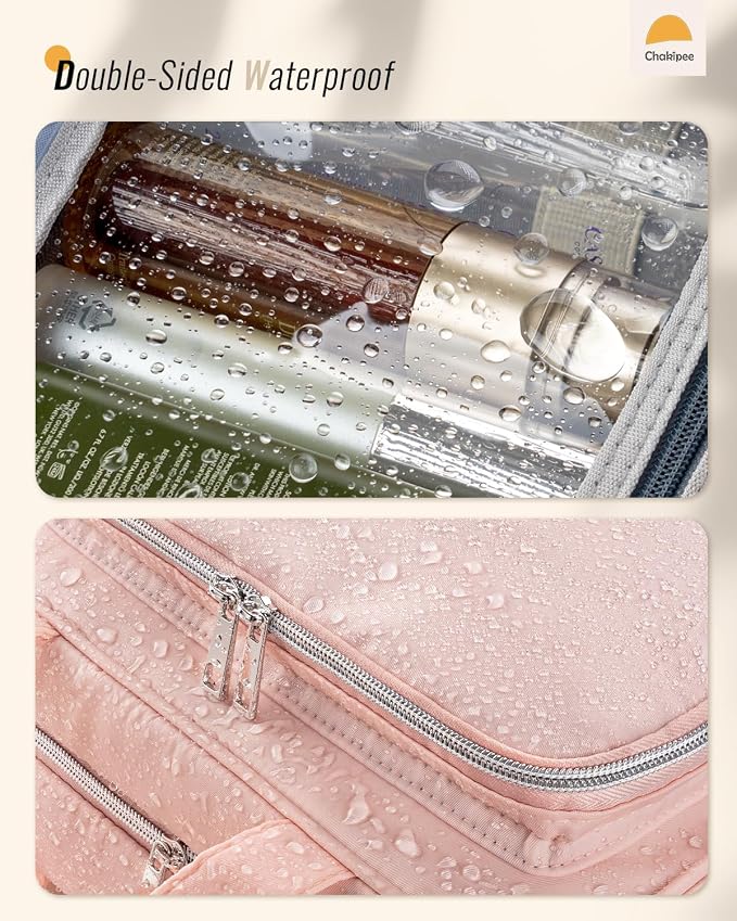 Travel Hanging Toiletry Bag for Women - Waterproof Cosmetic Organizer with Clear Window, Lightweight Bathroom Bags for Essentials, Makeup, Shampoo, Toiletries Pink,Large - Image 8