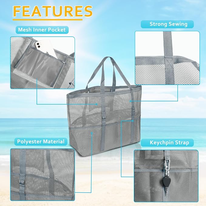 SRISE Mesh Beach Bag - Large Beach Tote Bag for Family Beach Bag for Toys & Vacation Essentials - Image 4