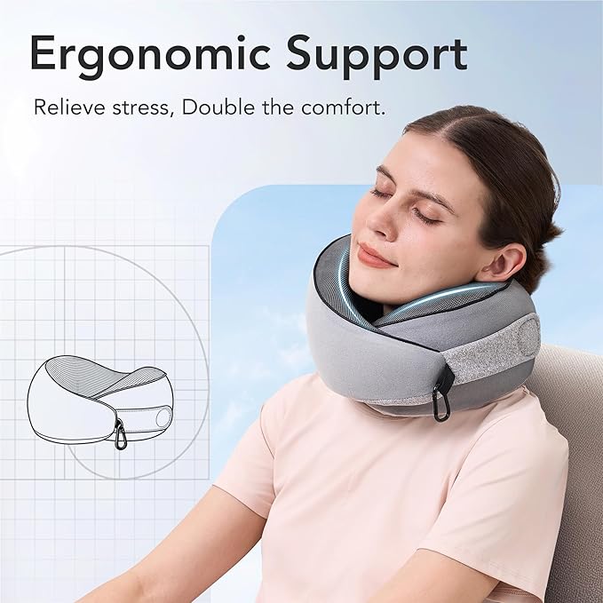 Travel Neck Pillow Airplane Neck Support Ergonomic Design for Traveling | 100% Pure Memory Foam Suitable for Airplanes,Offices and Cars, Grey, Standard, C-Shape - Image 3