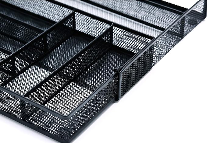 JANE EYRE Utensil Drawer Organizer - Expandable Cutlery Tray, Silverware/Flatware Storage Divider for Kitchen, Mesh Designing with Non-slip Rubber Feet (black) - Image 8
