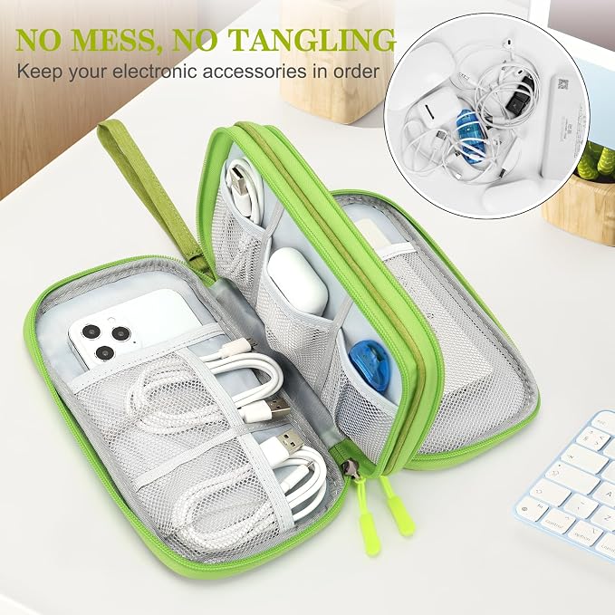 FYY Electronic Organizer, Travel Tech Pouch Bag, Medium, Green | Wrist Strap, Waterproof, Double Layers Portable Electronics Travel Carrying Case for Cord, Charger, Daily Business Trips Use - Image 5