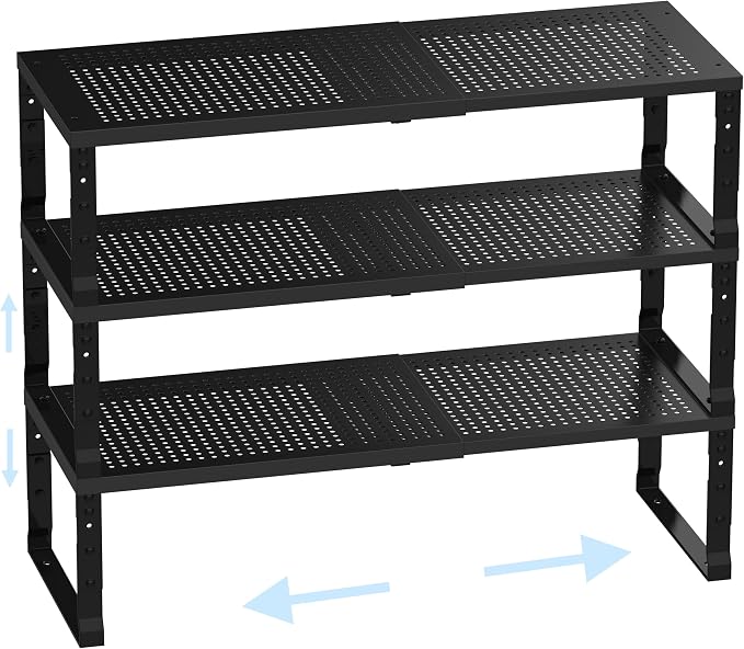 Cabinet Shelf Organizer, Spice Rack,Stackable, Expandable, Rust Resistant, Convenient Kitchen Storage, Metal Shelf for Kitchen, Countertop, Restroom(3Packs/Black,Medium) by Ipotivespaceorganization