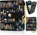Jogjam Bookshelf and Skull Rfid Women Wallet, Small Slim Credit Card Holder | PU Leather Bifold Cash Zipper Coin Pocket ID Window, for Female Ladies Teen Girls Girly Gifts by Jogjam