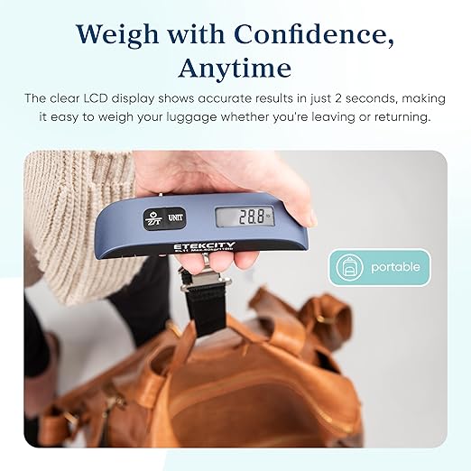 Etekcity Luggage Scale, Digital Suitcase Weight Scale for Travel, 110 lb | Travel Essentials, Air Travel, Suitcase, Hanging Hook, Rubber Grip, Battery Included, Easy-to-Read Display - Image 5