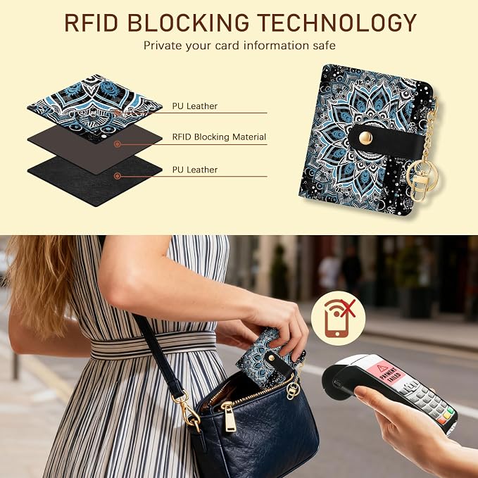 Jogjam Mandala Rfid Women Wallet, Small Slim Thin Credit Card Holder | PU Leather Bifold Cash Zipper Coin Pocket ID Window, for Female Ladies Teen Girls Girly Gifts - Image 3