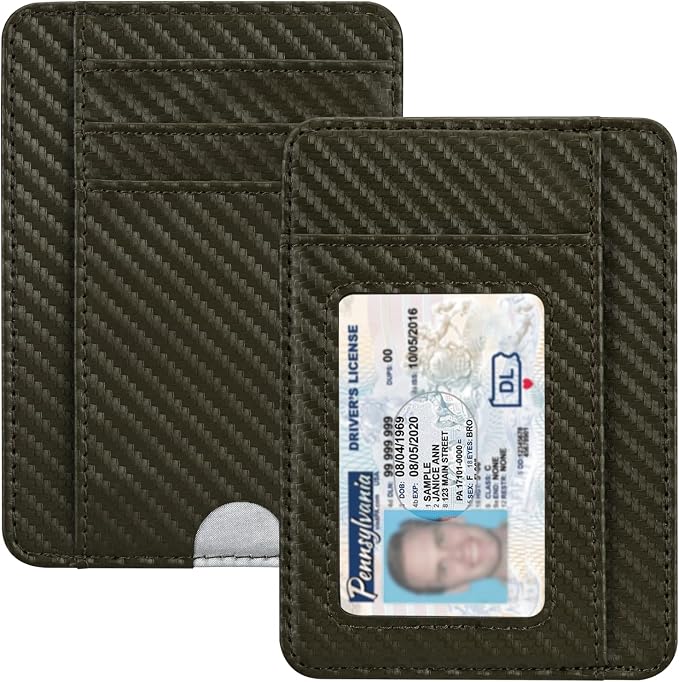 HOTCOOL Slim Wallet for Men, Minimalist Front Pocket Simple Leather Credit Card Holder RFID Blocking for Men & Women, Thin Organizer Gifts, Carbon Fiber - Gray by HOTCOOL