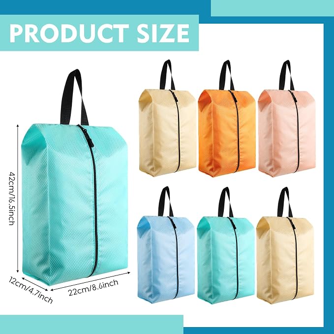 6 Pcs Travel Shoe Bags with Zipper Nylon Portable Waterproof Suitcase Shoe Organizer Packing for Golf(L,Pastel) - Image 2