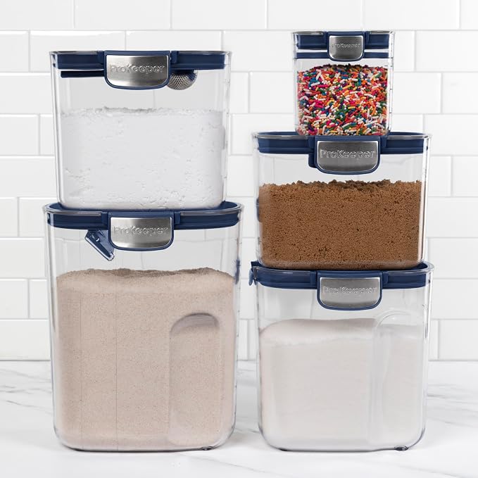 ProKeeper+ Airtight Food Storage Container Set – Clear Plastic Flour and Sugar Canister Set with Magnetic Accessories for Kitchen Organization (Navy, 9-Piece) - Image 3