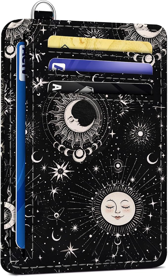 SEAVILIA Small Credit Card Holder for Women, Slim RFID Blocking Wallet | Cute Mini ID Card Case, Thin Minimalist Pocket Wallet, Gift for Girls, Sun & Moon by seavilia