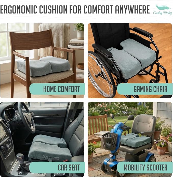 Premium Foldable Wheelchair Cushion - for Relief of Lower Back, Sciatic, Butt and Tailbone Pain - for Home & Office Use, Perfect for Travel or Driving - Gray Coccyx Seat Cushion - Image 7