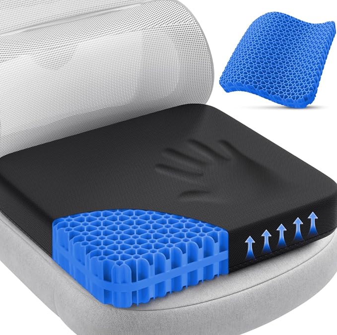 TushGuard Gel Seat Cushion for Long Sitting, Breathable Thick Patent Design | Enlarged Cooling Chair Pad for Office Chair, Wheelchair, Desk Chair, Supportive Car Cushion (2.2"Thinck, Black+Blue) by TushGuardSeatCushonsPillows