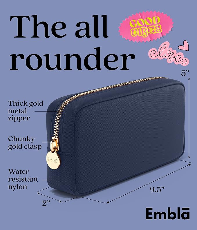 Embla Makeup Bag Travel Cosmetics Pouch and Toiletry Bag, Nylon Zipper Pouch Purse, Cute Make Up Organizer Storage Tote for Women Girls, Travel Skincare Case, Small Makeup Bags, Sapphire - Image 2