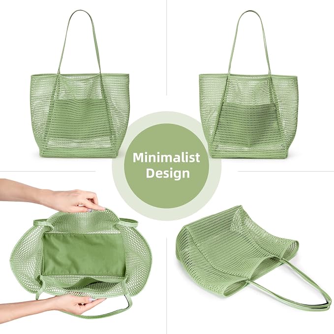 KALIDI Beach Mesh Tote Bag, Casual MAX 23L Summer Foldable Hobo Bag Women | Sandproof Widen Strap Large Shoulder Bag For Lake Pool Vacation Travel Picnic Grocery Market Shopping Carrier - Image 6