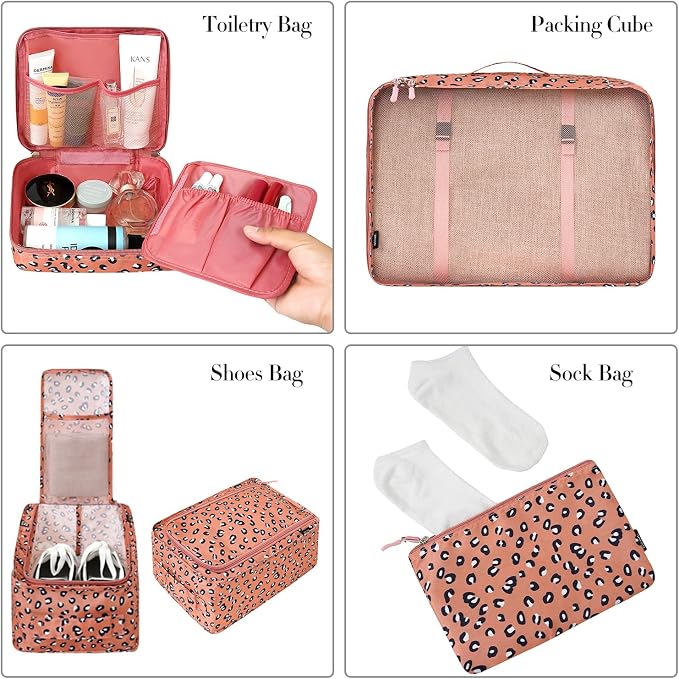 BAGAIL 8 Set Packing Cubes Luggage Packing Organizers for Travel Accessories-Pink Leopard - Image 4