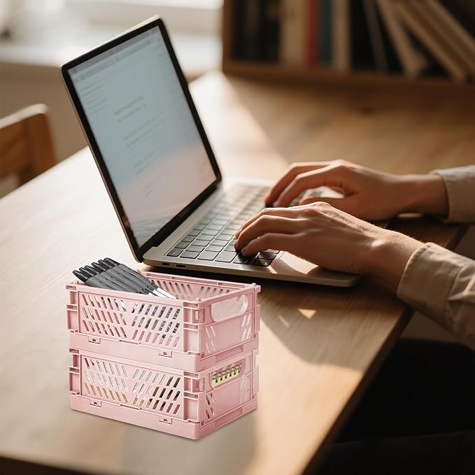 6 Pack Mini Foldable Small Plastic Baskets for Organizing and Storage，Collapsible Storage Crates,Mini Bins for Home Kitchen Bedroom Bathroom Office (Pink, Small 6x4x2.2) - Image 6