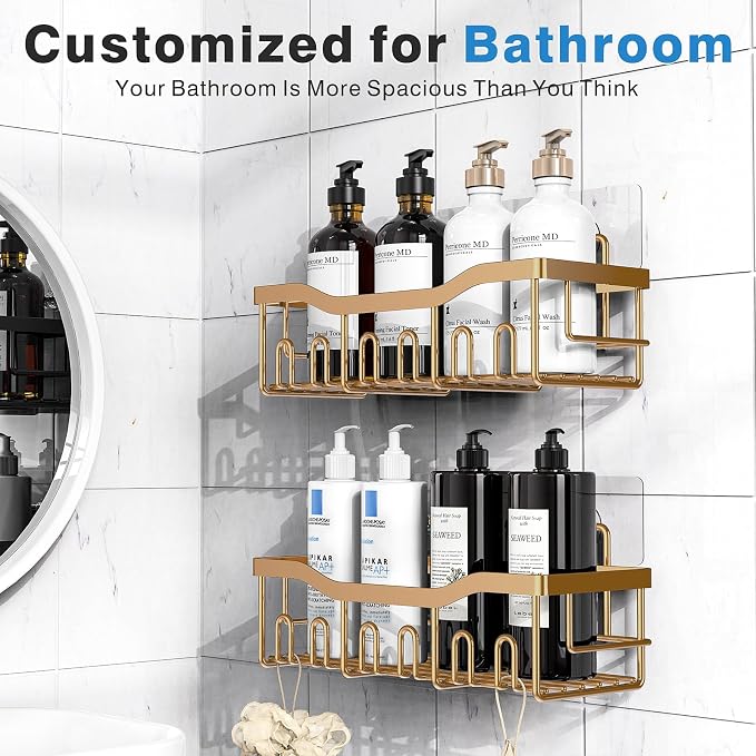 EUDELE Shower Caddy 2 Pack, Adhesive Organizer for Bathroom Storage, Home Decor & Kitchen, No Drilling, Rustproof Stainless Steel Shelf, Bathroom Decor Sets - Image 2