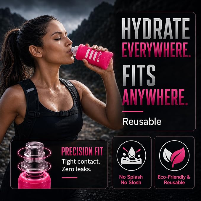 FITLY Soft Flask - Shrink As You Drink Soft Water Bottle for Hydration Pack - Folding Water Bottle Ideal for Running, Hiking, Cycling, Climbing & Rigorous Activity - Image 6