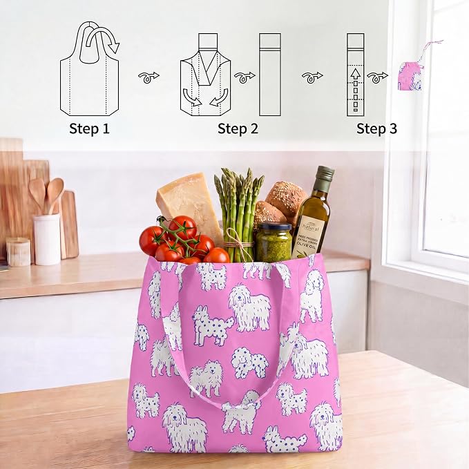 Stelle Lightweight Reusable Grocery Bag with Handles Ripstop Nylon Foldable Tote Shopping Bags for Travel and Groceries - Image 6