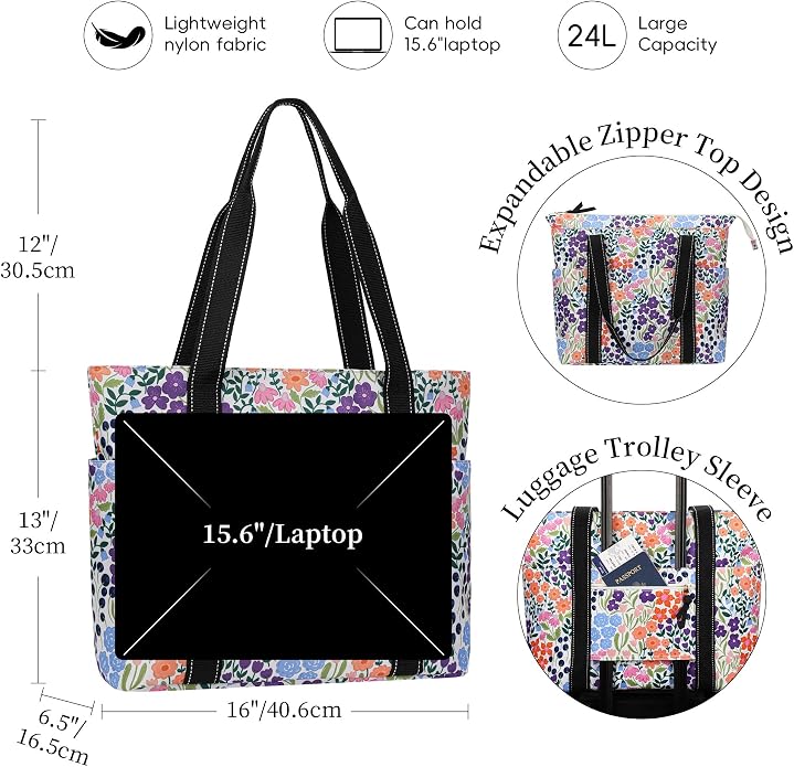 Tote Bag for Women with Laptop Compartment & Cup Holder,Nylon Bag for Work,Travel,Gym,Beach,Teacher,Nurse,School,Mom - Image 3
