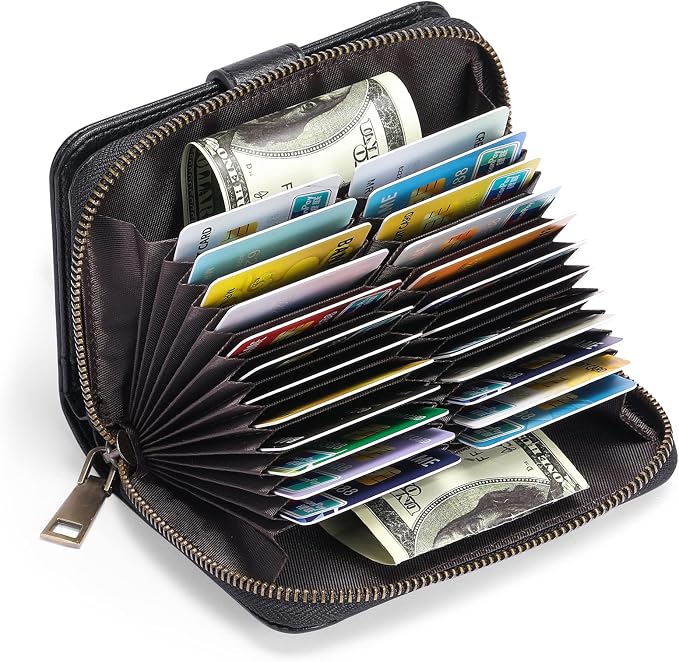 GAEKEAO Leather Credit Card Holder Wallet for Women RFID Blocking Large Capacity Bifold Zipper Card Case Organizer with Wristlet 32 Slots - Image 5