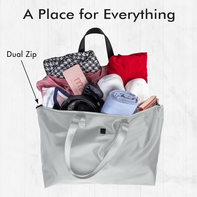 Bobbi Tote | 48L | TOTE-257 Silver | Foldable/Packable Carry-On Personal Item, Trolley Sleeve, Sturdy Water-Resistant Nylon, Fits Under Airline Seat, TSA Friendly - Image 4