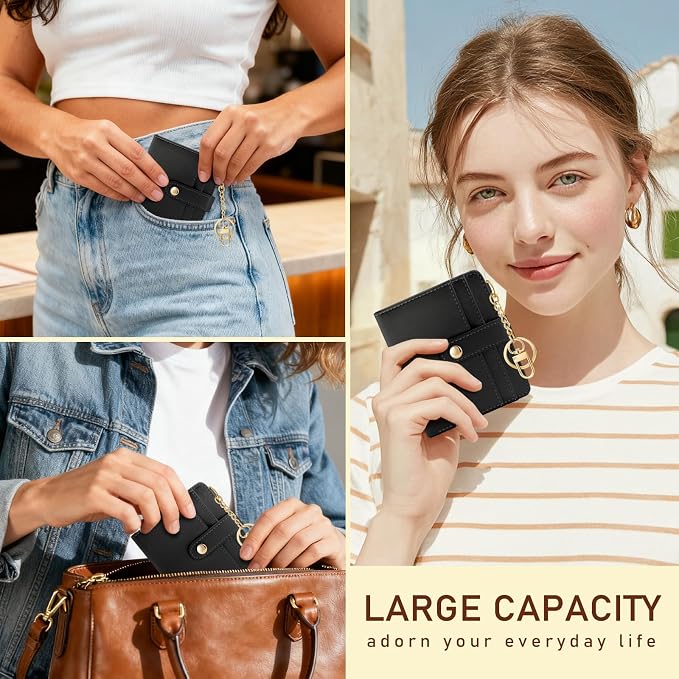 Jogjam Black Rfid Women Wallet, Small Slim Thin Compact Credit Card Holder | PU Leather Bifold Cash Zipper Coin Pocket ID Window, for Female Ladies Teen Girls Girly Gifts - Image 2