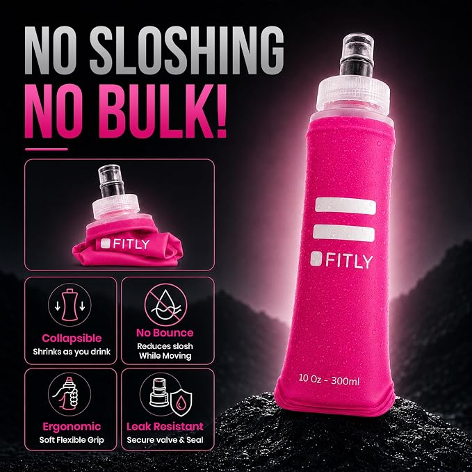 FITLY Soft Flask - Shrink As You Drink Soft Water Bottle for Hydration Pack - Folding Water Bottle Ideal for Running, Hiking, Cycling, Climbing & Rigorous Activity - Image 4