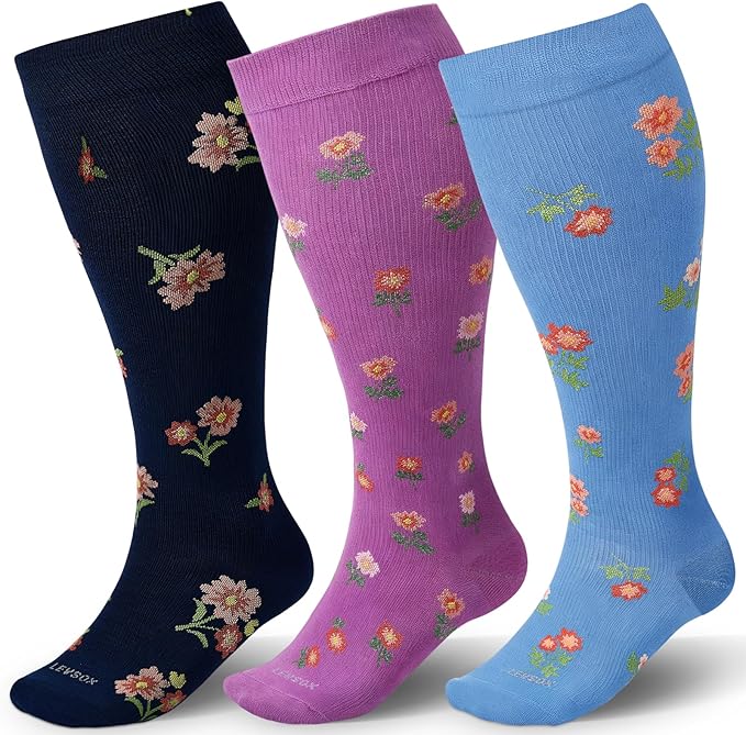 LEVSOX Wide Calf Compression Socks for Women&Men Plus Size 15-20mmHg Knee High Large Support Stockings for Circulation by Levsox