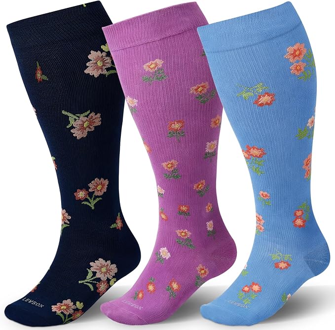 LEVSOX Wide Calf Compression Socks for Women&Men Plus Size 15-20mmHg Knee High Large Support Stockings for Circulation by Levsox
