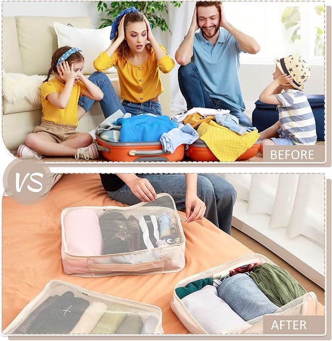 Silkfly 12 Pcs Packing Cubes for Suitcase Travel Luggage Bags Bulk Mesh Organizer Set for Hiking Camping Backpacking Clothes Accessories (Khaki) - Image 4